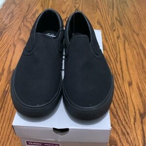 NWT Mens Hurley Arlo Slip Canvas Low Top Slip On Shoes Black/black